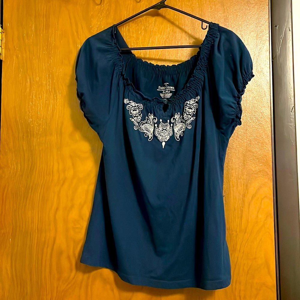 Navy blue ruffled sleeve tshirt